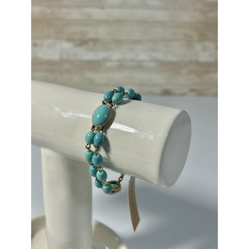 Monet Faux Turquoise Beaded Double-strand Bracelet Gold-tone Trim